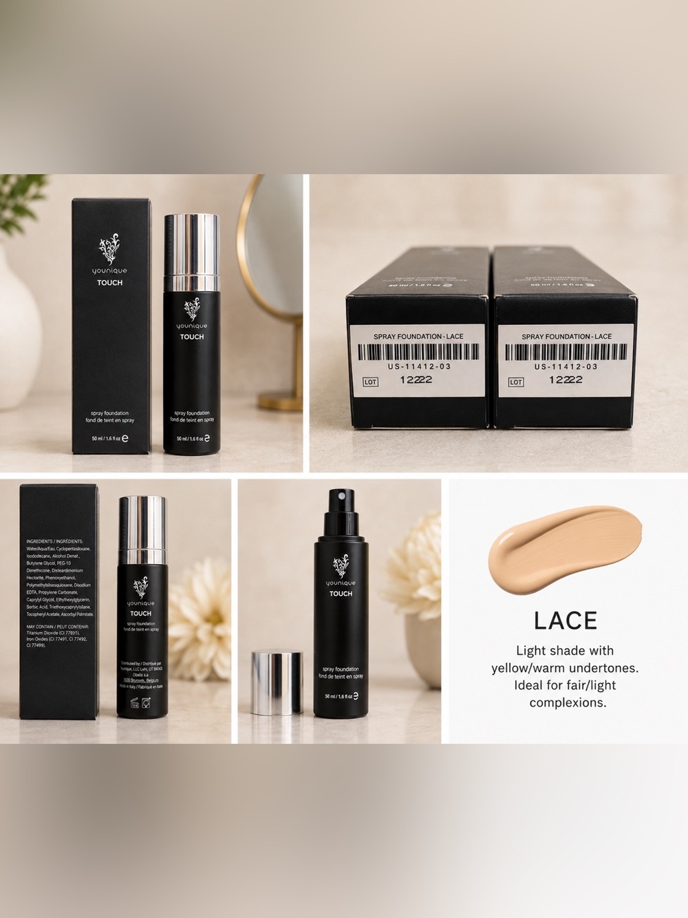 YOUNIQUE Touch Spray Foundation – Lace | NEW in Box | 1.6 fl oz